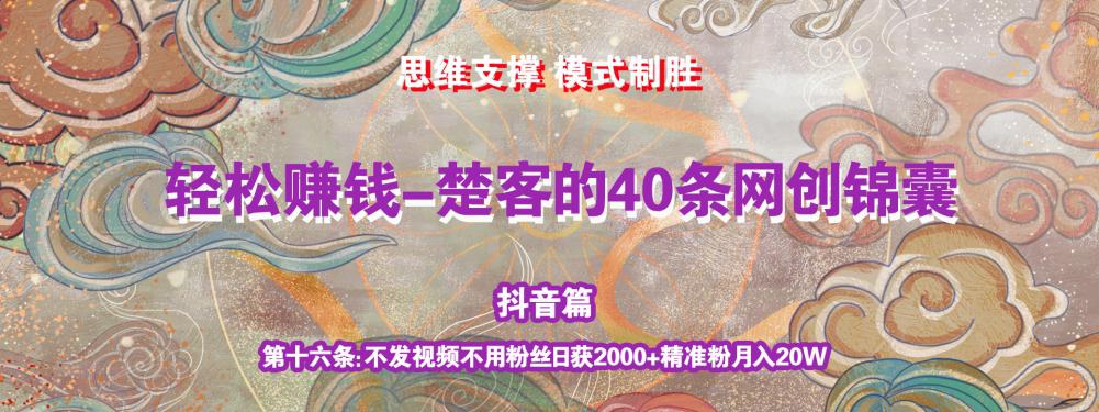 《楚客的40条锦囊-抖音篇》第十六条：不发视频不用粉丝日获2000+精准粉月入20W-猎天资源库