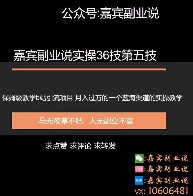 嘉宾副业说实操36技第五技：保姆级教学b站引流项目，月入过万的一个蓝海渠道的实操教学-猎天资源库