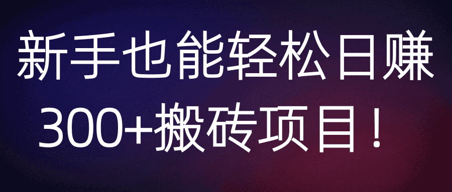 新手也能轻松日赚300+搬砖项目！【视频教程】-猎天资源库