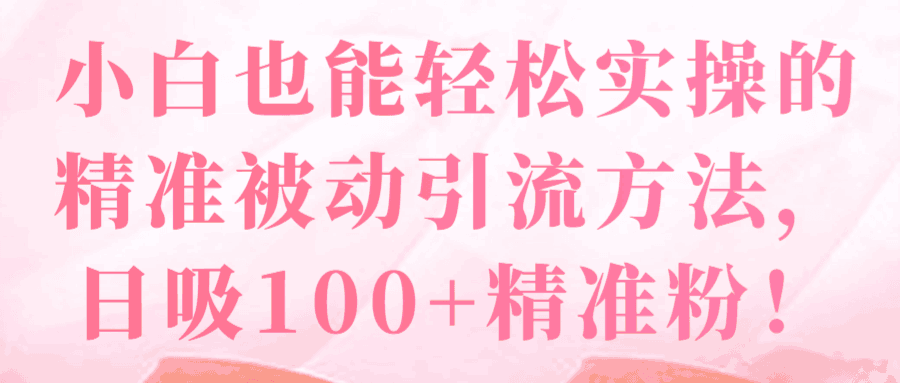 小白也能轻松实操的精准被动引流方法，日吸100+精准粉！【视频教程】-猎天资源库