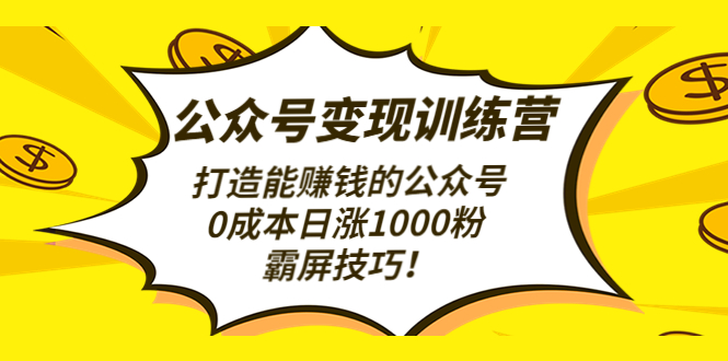 公众号变现训练营（第3期）打造能赚钱的公众号，0成本日涨1000粉，霸屏技巧-猎天资源库