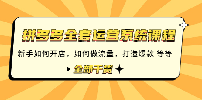 拼多多全套运营系统课程：新手如何开店 如何做流量 打造爆款 等等 全部干货-猎天资源库