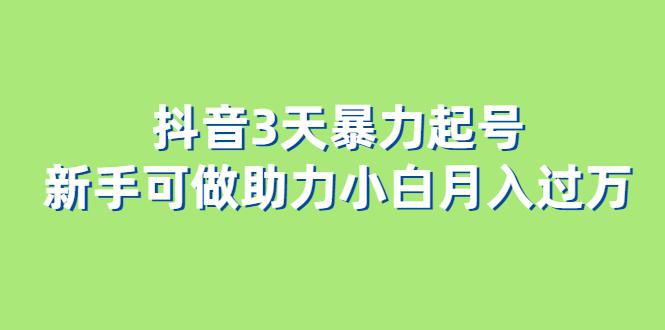 抖音3天暴力起号新手可做助力小白月入过万-猎天资源库