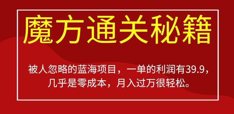 被人忽略的蓝海项目，魔方通关秘籍，一单的利润有39.9，几乎是零成本，月入过万很轻松【揭秘】-猎天资源库