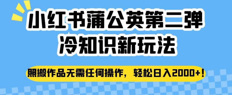 小红书蒲公英第二弹冷知识新玩法，照搬作品无需任何操作，轻松日入2000+【揭秘】-猎天资源库