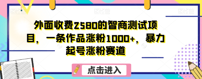 外面收费2580的智商测试项目，一条作品涨粉1000+，暴力起号涨粉赛道【揭秘】-猎天资源库