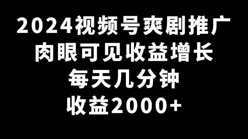 2024视频号爽剧推广，肉眼可见的收益增长，每天几分钟收益2000+-猎天资源库