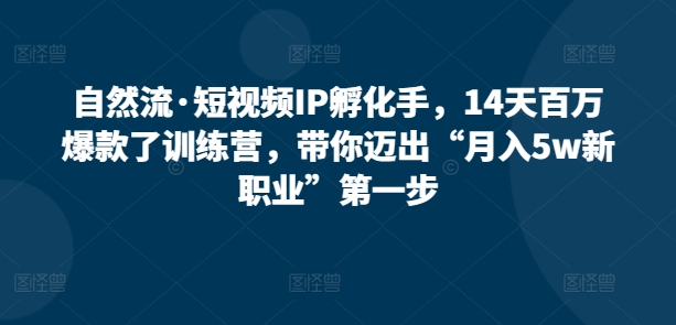 自然流·短视频IP孵化训练营，14天打造百万爆款，带你迈出“月入5W新职业”第一步-猎天资源库