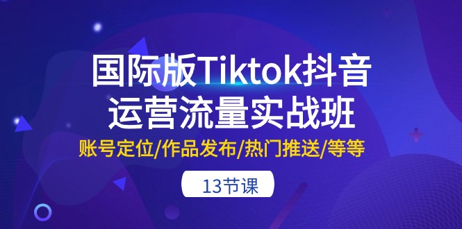 国际版Tiktok抖音运营流量实战班：账号定位/作品发布/热门推送/等等-13节-猎天资源库