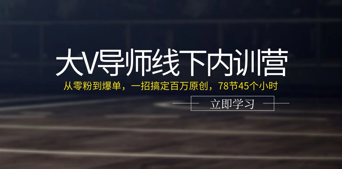 大V导师线下内训营：从零粉到爆单，一招搞定百万原创，78节45个小时-猎天资源库