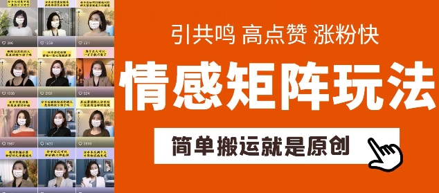 简单搬运，情感矩阵玩法，涨粉速度快，可带货，可起号【揭秘】-猎天资源库