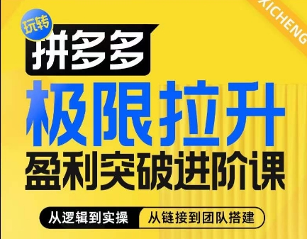 拼多多极限拉升盈利突破进阶课，​从算法到玩法，从玩法到团队搭建，体系化系统性帮助商家实现利润提升-猎天资源库