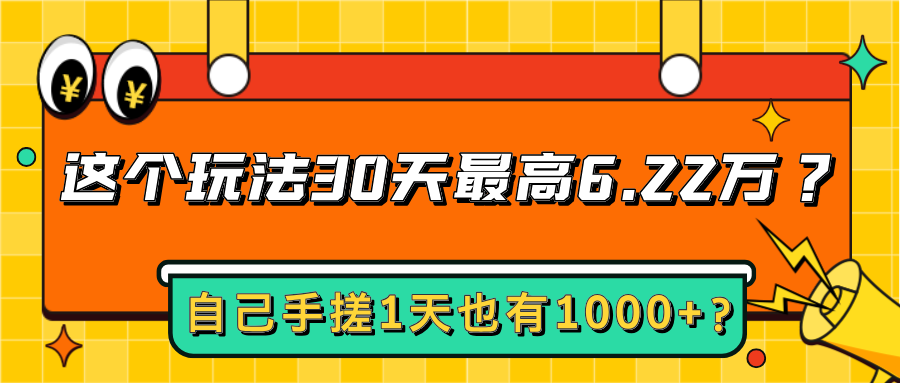 这个玩法30天最高6.22万？自己手搓1天也有1000+？-猎天资源库