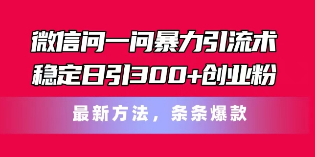 微信问一问暴力引流术，稳定日引300+创业粉，最新方法，条条爆款【揭秘】-猎天资源库