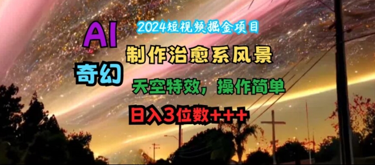 2024短视频掘金项目，AI制作治愈系风景，奇幻天空特效，操作简单，日入3位数【揭秘】-猎天资源库