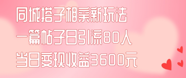 同城搭子相亲新玩法一篇帖子引流80人当日变现3600元(项目教程+实操教程)【揭秘】-猎天资源库