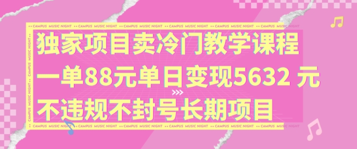 独家项目卖冷门教学课程一单88元单日变现5632元违规不封号长期项目【揭秘】-猎天资源库