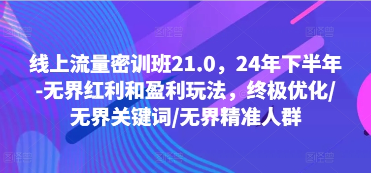 线上流量密训班21.0，24年下半年-无界红利和盈利玩法，终极优化/无界关键词/无界精准人群-猎天资源库