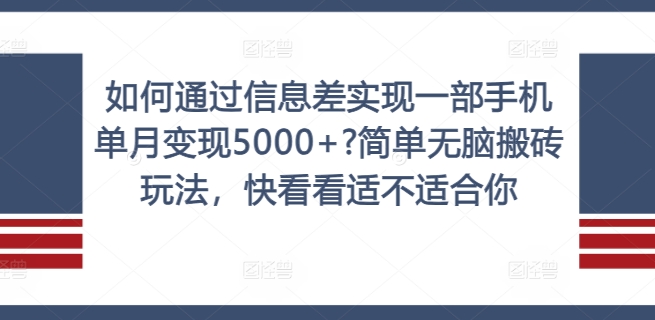 如何通过信息差实现一部手机单月变现5000+?简单无脑搬砖玩法，快看看适不适合你【揭秘】-猎天资源库