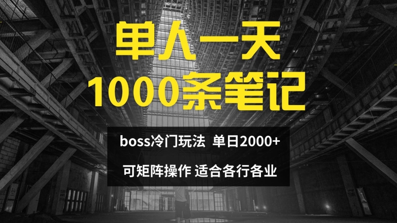 单人一天1000条笔记，日入2000+，BOSS直聘的正确玩法【揭秘】-猎天资源库