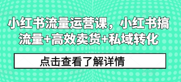 小红书流量运营课，小红书搞流量+高效卖货+私域转化-猎天资源库