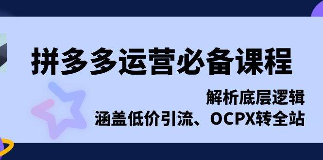 拼多多运营必备课程，解析底层逻辑，涵盖低价引流、OCPX转全站-猎天资源库