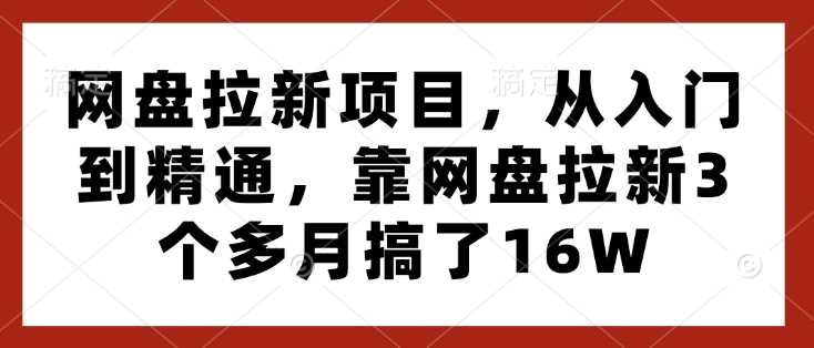 网盘拉新项目，从入门到精通，靠网盘拉新3个多月搞了16W-猎天资源库