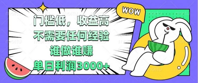 门槛低，收益高，不需要任何经验，谁做谁赚，单日利润3000+-猎天资源库