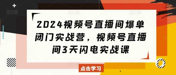 2024视频号直播间爆单闭门实战营，视频号直播间3天闪电实战课-猎天资源库