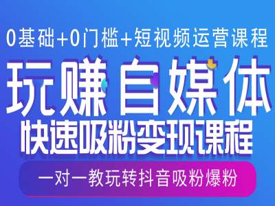 0基础+0门槛+短视频运营课程，玩赚自媒体快速吸粉变现课程，一对一教玩转抖音吸粉爆粉-猎天资源库