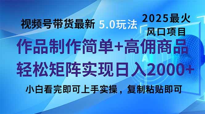 视频号带货最新5.0玩法，作品制作简单，当天起号，复制粘贴，轻松矩阵…-猎天资源库